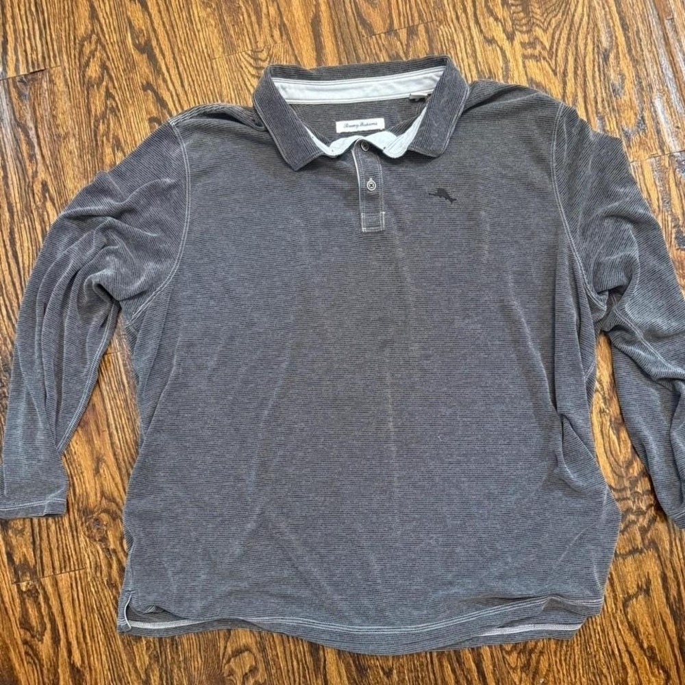 Tommy Bahama Long Sleeve Polo Shirt – Gray Textured Knit – Men's XXL Tall